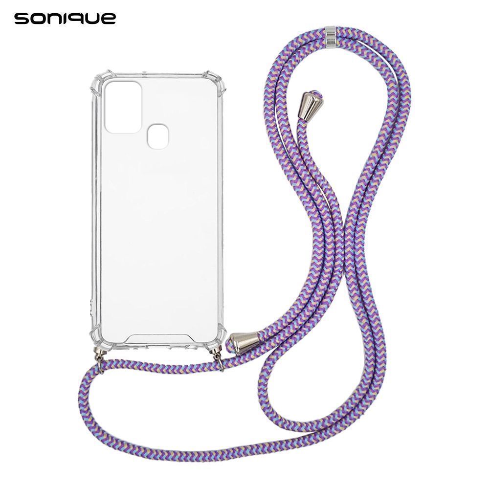 5201101889111-1 Θήκη Σιλικόνης με Κορδόνι Sonique Armor Clear Samsung Galaxy A21s Rainbow Λιλά - Image 1