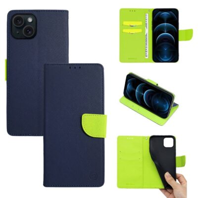 Θήκη Πορτοφόλι Sonique Trend Wallet Apple iPhone 15 Σκούρο Μπλε / Λαχανί